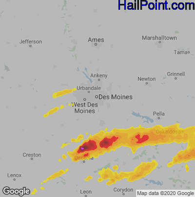 Hail Map for Des Moines, IA Region on May 14, 2020