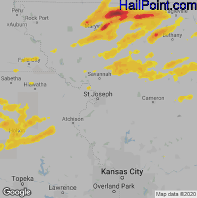 Hail Map for St. Joseph, MO Region on May 14, 2020