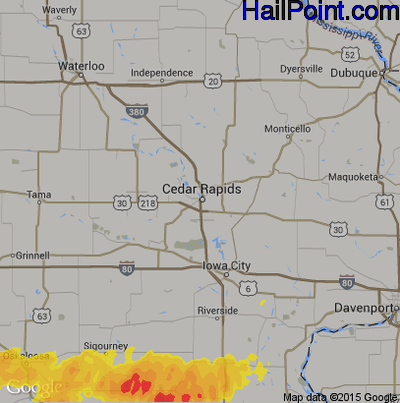 Hail Map for Cedar Rapids, IA Region on May 14, 2020
