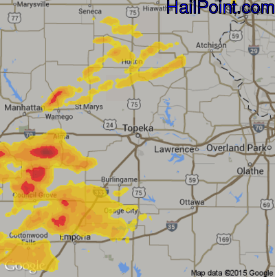 Hail Map for Topeka, KS Region on May 15, 2020
