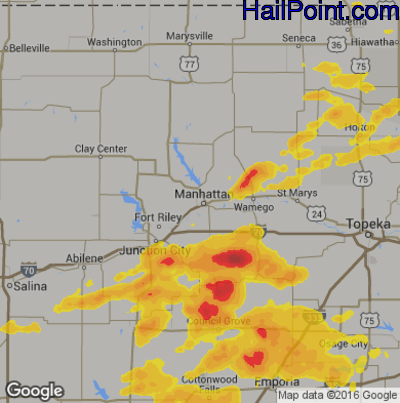 Hail Map for Mahhattan, KS Region on May 15, 2020