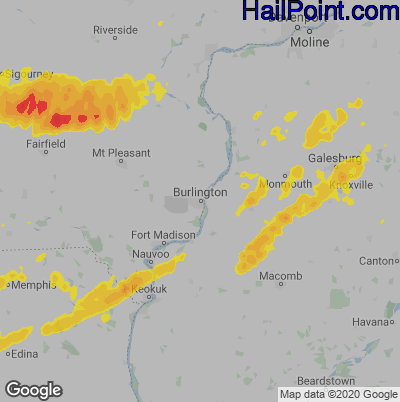 Hail Map for Burlington, IA Region on May 15, 2020