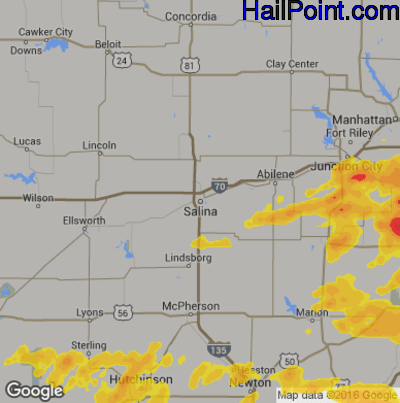 Hail Map for Salina, KS Region on May 15, 2020