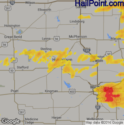 Hail Map for Hutchinson, KS Region on May 15, 2020