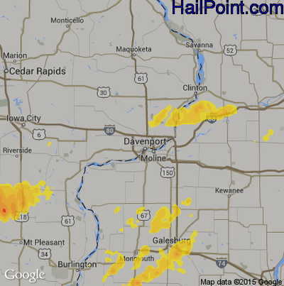Hail Map for Davenport, IA Region on May 15, 2020