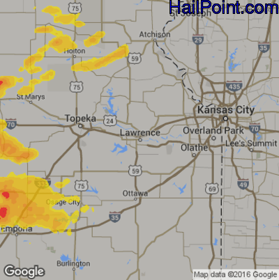 Hail Map for Lawerence, KS Region on May 15, 2020