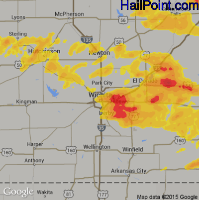 Hail Map for Wichita, KS Region on May 15, 2020 