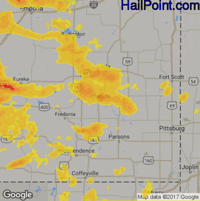 Hail Map for Chanute, KS Region on May 15, 2020