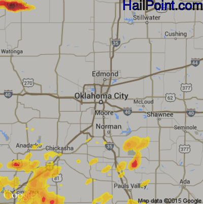 Hail Map for Oklahoma City, OK Region on May 15, 2020 