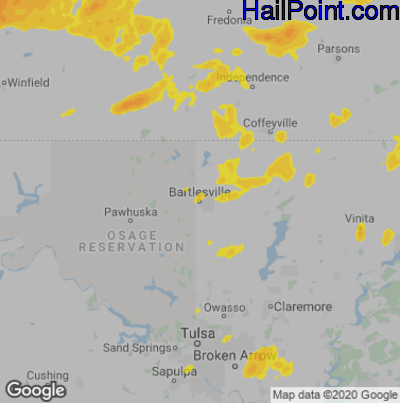 Hail Map for Bartlesville, OK Region on May 15, 2020