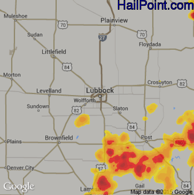 Hail Map for Lubbock, TX Region on May 15, 2020
