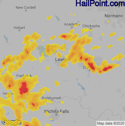 Hail Map for Lawton, OK Region on May 15, 2020