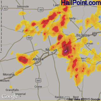Hail Map for Midland, TX Region on May 15, 2020