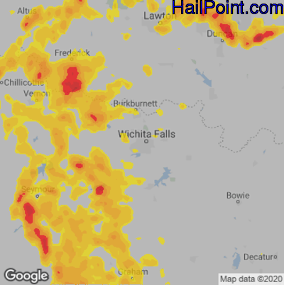 Hail Map for Wichita Falls, TX Region on May 15, 2020