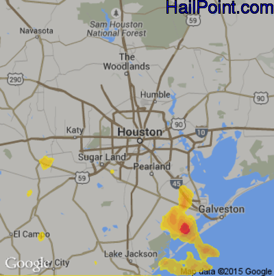 Hail Map for Houston, TX Region on May 15, 2020