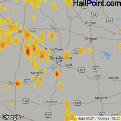 Hail Map for San Angelo, TX Region on May 15, 2020