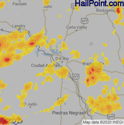 Hail Map for Del Rio, TX Region on May 15, 2020