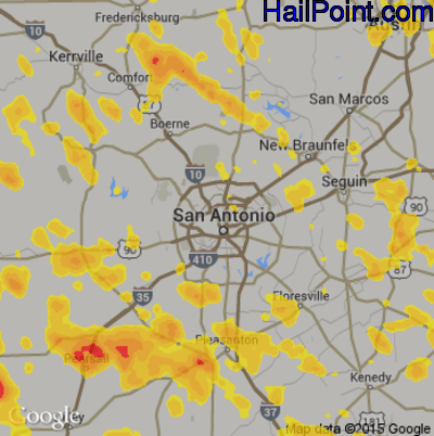 Hail Map for San Antonio, TX Region on May 16, 2020 
