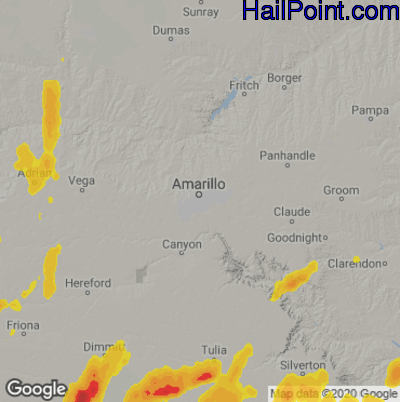 Hail Map for Amarillo, TX Region on May 19, 2020 