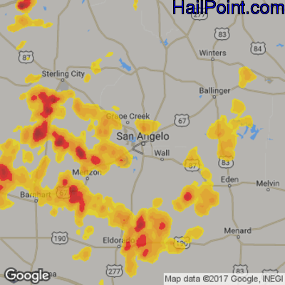 Hail Map for San Angelo, TX Region on May 20, 2020