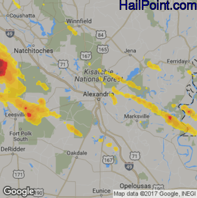 Hail Map for Alexandria, LA Region on May 20, 2020