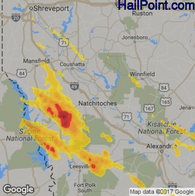 Hail Map for Nachitoches, LA Region on May 20, 2020