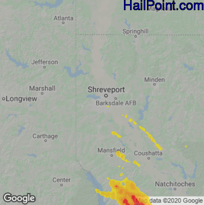 Hail Map for Shreveport, LA Region on May 20, 2020