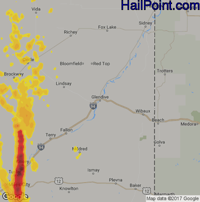 Hail Map for Glendive, MT Region on May 20, 2020