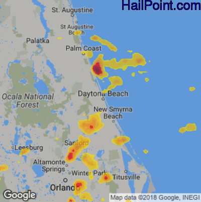 Hail Map for Daytona Beach, FL Region on May 21, 2020 