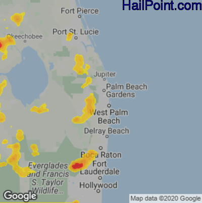Hail Map for West Palm Beach, FL Region on May 21, 2020