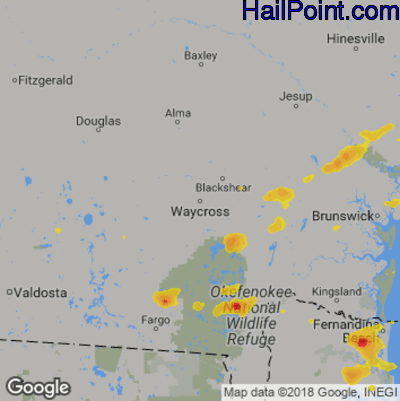 Hail Map for Waycross, GA Region on May 21, 2020