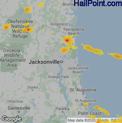 Hail Map for Jacksonville, FL Region on May 21, 2020