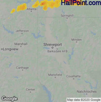 Hail Map for Shreveport, LA Region on May 21, 2020