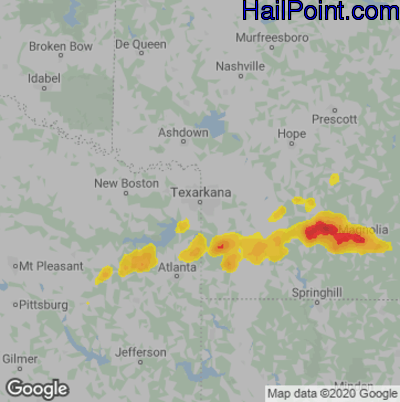 Hail Map for Texarkana, AR Region on May 21, 2020