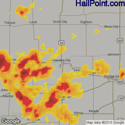 Hail Map for Garden City, KS Region on May 21, 2020