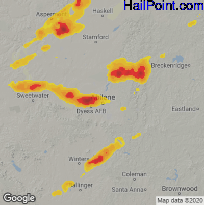 Hail Map for Abilene, TX Region on May 22, 2020