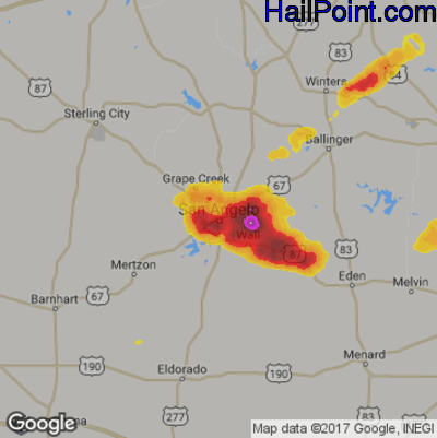 Hail Map for San Angelo, TX Region on May 22, 2020