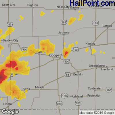 Hail Map for Dodge City, KS Region on May 22, 2020