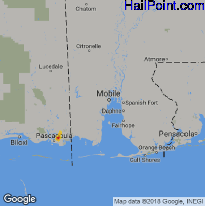 Hail Map for Mobile, AL Region on May 22, 2020