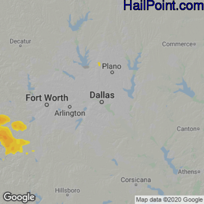 Hail Map for Dallas, TX Region on May 22, 2020 