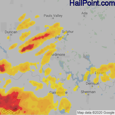 Hail Map for Ardmore, OK Region on May 22, 2020