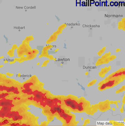 Hail Map for Lawton, OK Region on May 22, 2020