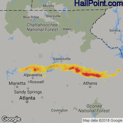 Hail Map for Gainsville, GA Region on May 22, 2020