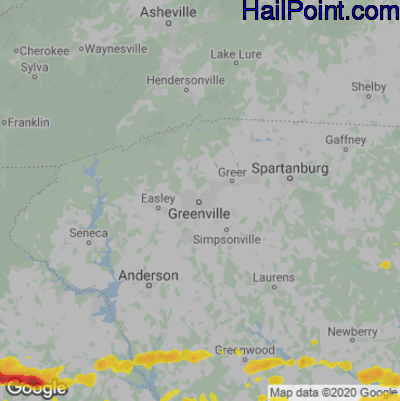 Hail Map for Greenville, SC Region on May 22, 2020