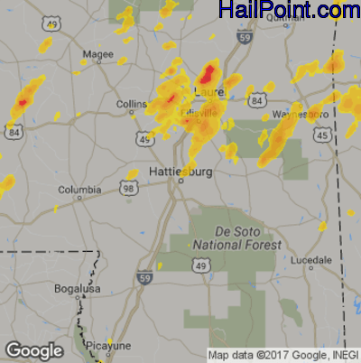 Hail Map for Hattiesburg, MS Region on May 22, 2020