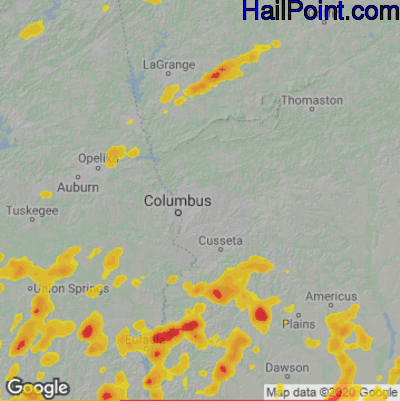 Hail Map for Columbus, GA Region on May 22, 2020 