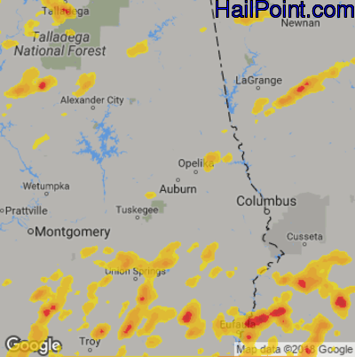 Hail Map for Auburn, AL Region on May 22, 2020