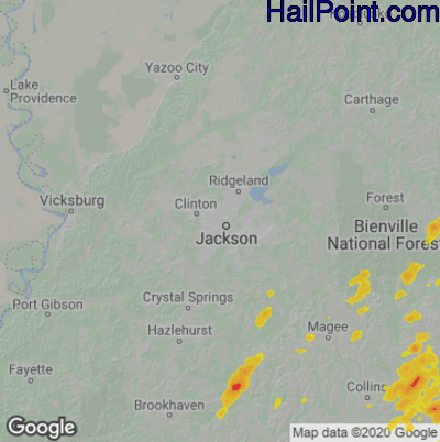 Hail Map for Jackson, MS Region on May 22, 2020 