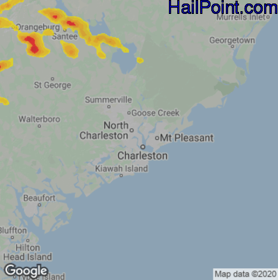 Hail Map for Charleston, SC Region on May 22, 2020