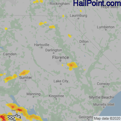 Hail Map for Florence, SC Region on May 22, 2020